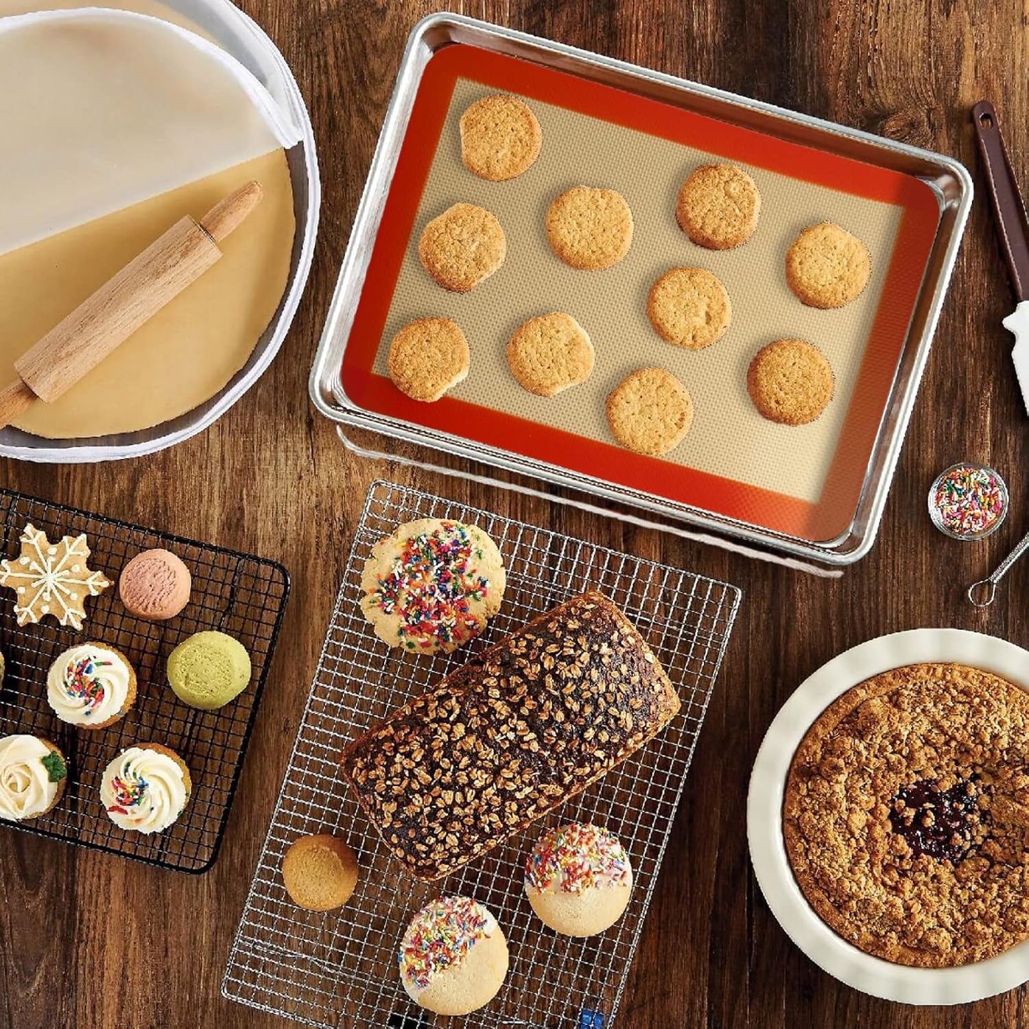 Quarter Sheet Silicone Baking Mat, 2 Pcs Non-Stick Silicone Baking Mats Cookie Sheet for 9X13 Baking Pan, Reusable Baking Sheet Liners Compatible with Nordic Ware Naturals Quarter Sheet