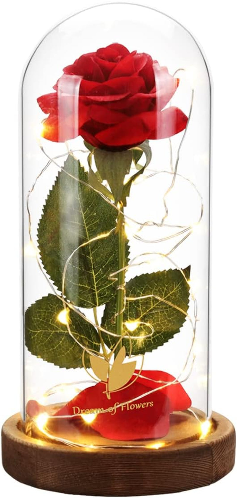 Enchanting Forever Rose in Glass Dome with LED Lights - Perfect Valentine's Day Gift for Her, Mom, Wife, Anniversary, Birthday, and Wedding Home Decor