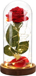 Enchanting Forever Rose in Glass Dome with LED Lights - Perfect Valentine's Day Gift for Her, Mom, Wife, Anniversary, Birthday, and Wedding Home Decor
